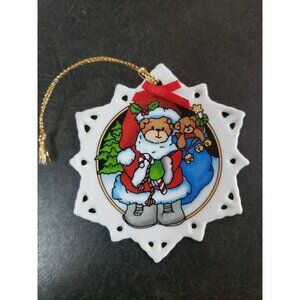 1994 Enesco Snowflake Ornament Santa Bear Lucy Rigg & CO Milk Glass